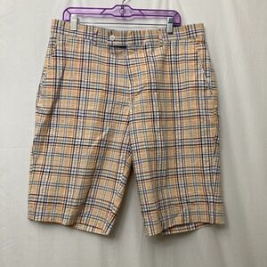 Linea Uomo Men's Light Orange Multicolor Plaid Seersucker Bermuda Shorts - SZ 36